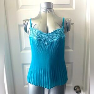 Ryegrass pleated lace trimmed blouse in Rainstorm blue